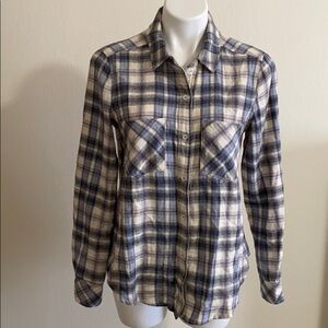 Holding Horses plaid flannel with lace blue top M